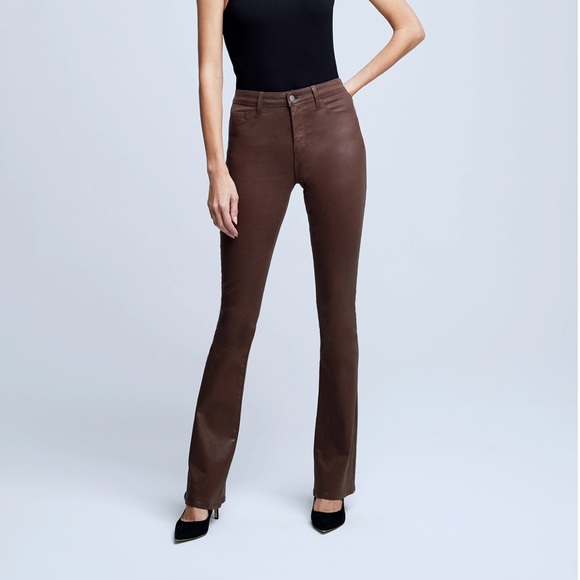 L'AGENCE Selma Coated Baby Bootcut Jeans High Rise Dark Mocha sz 26 - Picture 1 of 12